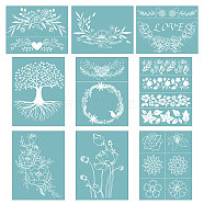 Self-Adhesive Silk Screen Printing Stencil, for Painting on Wood, DIY Decoration T-Shirt Fabric, Flower/Rose, Sky Blue, 28x22cm, 9sheets/set(DIY-OC0003-79A)