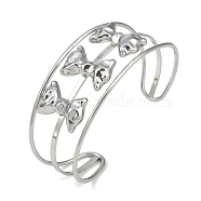 Non-Tarnish 304 Stainless Steel Wide Hollow Bowknot Open Cuff Bangles, Stainless Steel Color, 2-1/2~2-3/4 inch(6.5~6.9cm)x1-7/8 inch(4.7cm)(BJEW-Q348-04P-02)