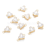 Brass Clear Cubic Zirconia Links, Long-Lasting Plated, Triangle, Real 18K Gold Plated, 13.5x8x6mm, Hole: 1.7mm(ZIRC-G170-08G)