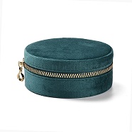 Round Velvet Jewelry Storage Zipper Boxes, Portable Travel Jewelry Case for Rings Earrings Bracelets Storage, Teal, 10.5x4.5cm(CON-P021-02C)