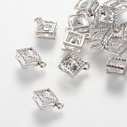 Rhombus Alloy Charms, with Cubic Zirconia, Platinum, 14x11x5mm, Hole: 1.5mm(ZIRC-R007-053A-02)