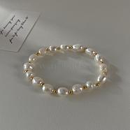 Natural Freshwater Pearl Elastic Bracelet Simple and Versatile Women's Jewelry, White(JN4851)