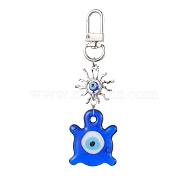 Evil Eye Lampwork Pendant Decorations, Alloy Sun & Swivel Clasps Charms for Bag Ornaments, Tortoise, 95mm Pendant: 65x30x6mm.(HJEW-JM01996-01)