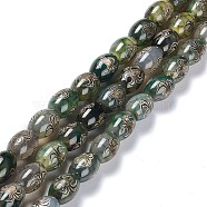 Tibetan Style dZi Beads Strands, Natural Agate Beads, Dyed & Heated, Oval, Spider Pattern, 13~14x9.5~10mm, Hole: 1.2mm, about 25pcs/strand, 13.39''(34cm)(TDZI-E005-01R)