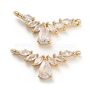 Brass Pave Clear Cubic Zirconia Pendants, Teardrop with Wing Charms, Real 18K Gold Plated, 9x22.5x4mm, Hole: 1.2mm(X-KK-Q789-08G)