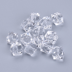 Transparent Acrylic Beads, Faceted, Cube, Clear, 6x6x4mm, Hole: 1.1mm, about 420pcs/50g(X-TACR-Q259-6mm-V01)