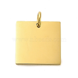 304 Stainless Steel Pendants, with Jump Ring, Stamping Blank Tag, Square Charm, Real 14K Gold Plated, 20x20x1.5mm(STAS-L022-113G)