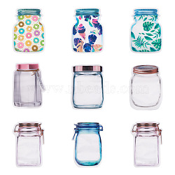 Magibeads 40Pcs 8 Style Reusable Mason Jar Shape Zipper Sealed Bags, Fresh Airtight Seal Food Storage Bags, for Nuts Candy Cookies, Mixed Color, 24.5~24.6x16.7~17x0.02~0.15mm, 5pcs/style(OPP-MB0001-04)