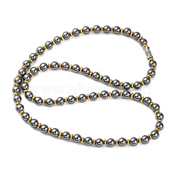 Terahertz Stone & Non-Magnetic Synthetic Hematite 6mm Round Beaded Necklaces, with Alloy Clasps, 20.08 inch(51cm)(NJEW-H045-01)