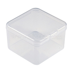 Plastic Bead Containers with Hinged Lid, Square, Clear, 5.7x5.5x3.5cm, Inner Size: 5.1x5.1cm.(CON-Z007-01C)