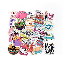 50Pcs Inspirational Health Theme Cartoon English Word Paper Sticker Label Set, Adhesive Label Stickers, for Suitcase & Skateboard & Refigerator Decor, Mixed Color, 28~67x28~62x0.2mm(DIY-G076-02)