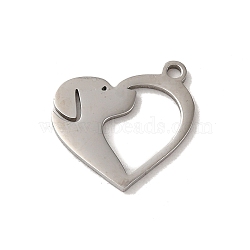 201 Stainless Steel Pendants, Laser Cut, Heart with Dog Charm, Stainless Steel Color, 13x15x1mm, Hole: 1.5mm(STAS-E211-09P)
