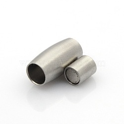 304 Stainless Steel Matte Surface Magnetic Clasps with Glue-in Ends, Barrel, Stainless Steel Color, 14x7mm, Hole: 4mm(STAS-O042-B-23)
