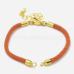 Nylon Cords Bracelet Makings Fit for Connector Charms, with Brass Findings and 304 Stainless Steel Lobster Claw Clasps, Long-Lasting Plated, Tomato, 6-1/2~6-3/4 inch(16.5~17cm), Hole: 1.8mm(AJEW-P116-02G-15)