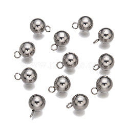 Tarnish Resistant 201 Stainless Steel Pendants, Round, Stainless Steel Color, 11x8mm, Hole: 2mm(STAS-P242-04P-01)