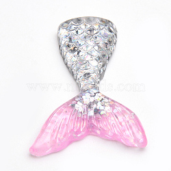 Resin Cabochons, with Glitter Powder, Mermaid Tail Shaped, Pink, 41~45x33x7mm(X-CRES-Q196-26C)