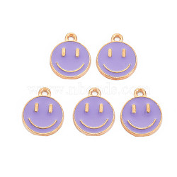 Alloy Enamel Charms, Cadmium Free & Lead Free, Smiling Face, Light Gold, Lilac, 14.5x12x1.5mm, Hole: 1.5mm(ENAM-S121-165M-RS)