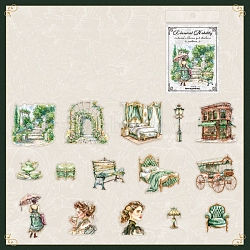 PET Stickers Set, Decorative Stickers, Classical Aristocrat Series, Green, 29~80x28~80x0.1mm(DIY-Z037-02E)