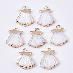 Natural Freshwater Shell Pendants, with Iron Loops, Edge Golden Plated, Skirt, Seashell Color, 18x15x3mm, Hole: 1.8mm(SHEL-R047-05)
