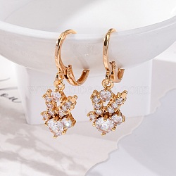 Brass Micro Pave Clear Cubic Zirconia Leverback Earrings, Long-Lasting Plated, Rack Plating, Lead Free & Cadmium Free, Golden, 29x10mm(EJEW-K300-45G)