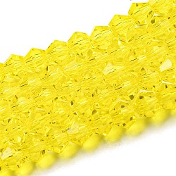Transparent Glass Beads Strands, Faceted, Bicone, Yellow, 4x4mm, Hole: 0.8mm, about 87~98pcs/strand, 12.76~14.61 inch(32.4~37.1cm)(GLAA-F029-4mm-21)