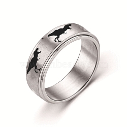 Rotating Stainless Steel Anxiety Relief Rings for Women Men, Stainless Steel Color, Dinosaur, US Size 8(18.1mm)(PW-WG4928D-02)