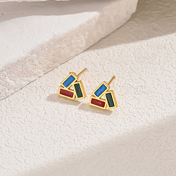 Alloy Stud Earrings, Real 14K Gold Plated, Triangle, 10mm(PX8912-3)