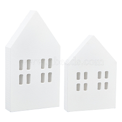 BENECREAT 4Pcs 2 Styles Christmas Wood House Display Decorations, Micro Landscape Decoration Accessories, White, 129~180x89~100x20.5~25mm, 2pcs/style(DJEW-BC0001-28A)