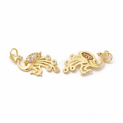 Rack Plating Brass Micro Pave Cubic Zirconia Bird Pendants, Peacock Charm, with Jump Ring, Real 18K Gold Plated, 26x12x3.5mm, Hole: 3.6mm(ZIRC-K089-10G)