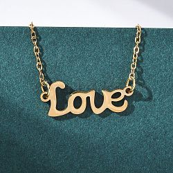 201 Stainless Steel Pendant Necklace for Women, Golden, Word Love, 16.18 inch(41.1cm)(NJEW-F335-02G-07)