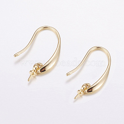 Brass Earring Hooks, For Half Drilled Beads, Long-Lasting Plated, Cadmium Free & Nickel Free & Lead Free, Real 18K Gold Plated, 24x3x2.5mm, 18 Gauge, Pin: 1mm(KK-F714-03G)