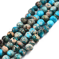 Natural Imperial Jasper Beads Strands, Dyed, Round, Deep Sky Blue, 5~10x5~10x4~8mm, Hole: 1mm, about 49~51pcs/strand, 15.3 inch(G-S355-11A)