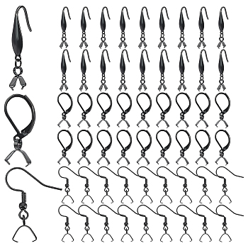 304 Stainless Steel Hooks, with 304 Stainless Steel Leverback Earring Findings, Black, 27x20mm, 21 Gauge, Pin: 0.7mm