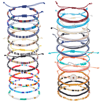 24Pcs 1Bag Cord Braided Bracelets & Glass Seed Beads Braided Bead Bracelets, Mixed Color, Inner Diameter: 7/8 ~3-3/4 inch(2.15~9.4cm)