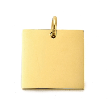 304 Stainless Steel Pendants, with Jump Ring, Stamping Blank Tag, Square Charm, Real 14K Gold Plated, 20x20x1.5mm
