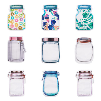Magibeads 40Pcs 8 Style Reusable Mason Jar Shape Zipper Sealed Bags, Fresh Airtight Seal Food Storage Bags, for Nuts Candy Cookies, Mixed Color, 24.5~24.6x16.7~17x0.02~0.15mm, 5pcs/style