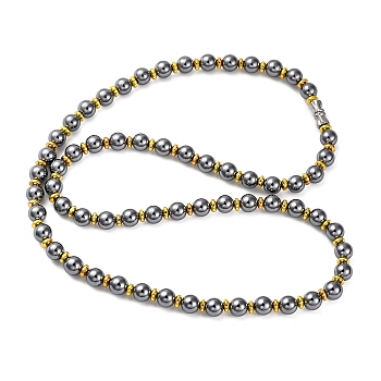 Terahertz Stone & Non-Magnetic Synthetic Hematite 6mm Round Beaded Necklaces, with Alloy Clasps, 20.08 inch(51cm)