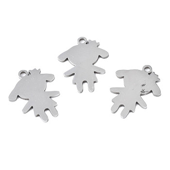 201 Stainless Steel Pendants, Laser Cut, Girl Silhouette Charm, Stainless Steel Color, 17x13.5x1mm, Hole: 1.4mm