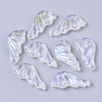 Transparent Glass Pendants, AB Color Plated, Butterfly Wings, Clear AB, 24x12.5x4mm, Hole: 1.4mm