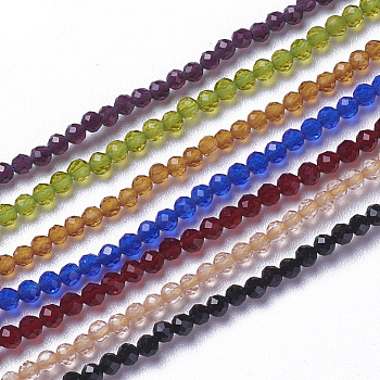 Glass Beads Strands, Faceted, Round, Mixed Color, 1.5~2x2mm, Hole: 0.2mm, about 178~186pcs/strand, 14.5~15.5 inch(36~39cm)