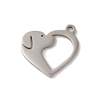 201 Stainless Steel Pendants, Laser Cut, Heart with Dog Charm, Stainless Steel Color, 13x15x1mm, Hole: 1.5mm