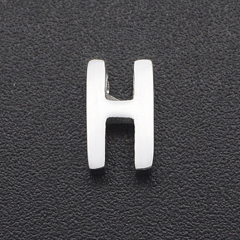201 Stainless Steel Charms, for Simple Necklaces Making, Laser Cut, Letter, Stainless Steel Color, Letter.H, 8x5x3mm, Hole: 1.8mm
