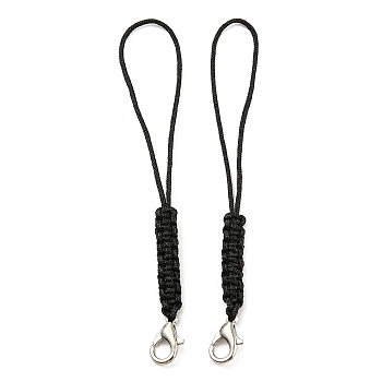 Polyester Cord Mobile Straps, with Platinum Plated Lobster Claw Clasps, Black, 8.3~8.5cm