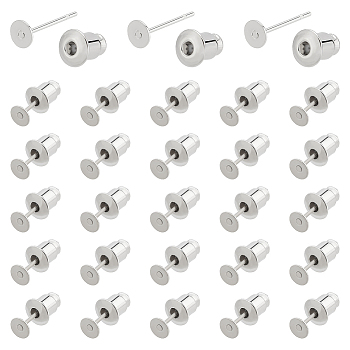 100Pcs Brass Stud Earring Findings, Flat Pad Earring Settings, with 100Pcs Ear Nuts, Platinum, 12x0.6mm, Tray: 4mm