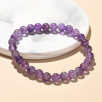 Natural Amethyst Bead Stretch Bracelets, Round, Inner Diameter: 2 inch~2-3/8 inch(5~6cm), Bead: 5.8~6.8mm