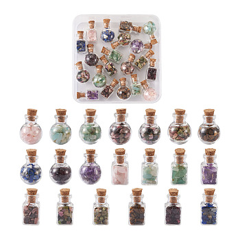 Glass Wishing Bottle Decorations, with Gemstone Chips Inside and Cork Stopper, Mixed Color, 20pcs/box
