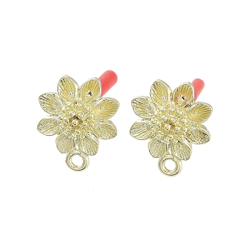 Rack Plating Golden Alloy Stud Earring Findings, with Loops and 304 Stainless Steel Pins, Cadmium Free & Nickel Free & Lead Free, Flower, 16x13mm, Hole: 1.6mm, Pin: 0.7x10.5mm