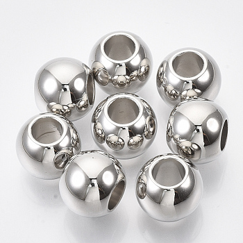 CCB Plastic Beads, Large Hole Beads, for DIY Jewelry Making, Round, Platinum, 14x12mm, Hole: 7mm, about 474pcs/500g
