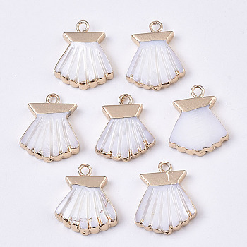 Natural Freshwater Shell Pendants, with Iron Loops, Edge Golden Plated, Skirt, Seashell Color, 18x15x3mm, Hole: 1.8mm
