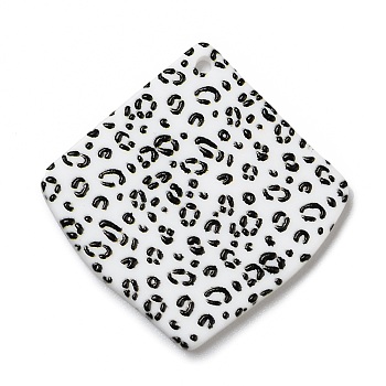 Leopard Pattern Opaque Acrylic Pendants, for DIY Earring Accessories, Rhombus, Black, 35x35x2mm, Hole: 1.6mm